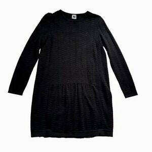VALENTINO MISSONI BLACK  OPEN STYLE KNIT‎ SHIFT MINI DRESS LONG SLEEVE EU 42